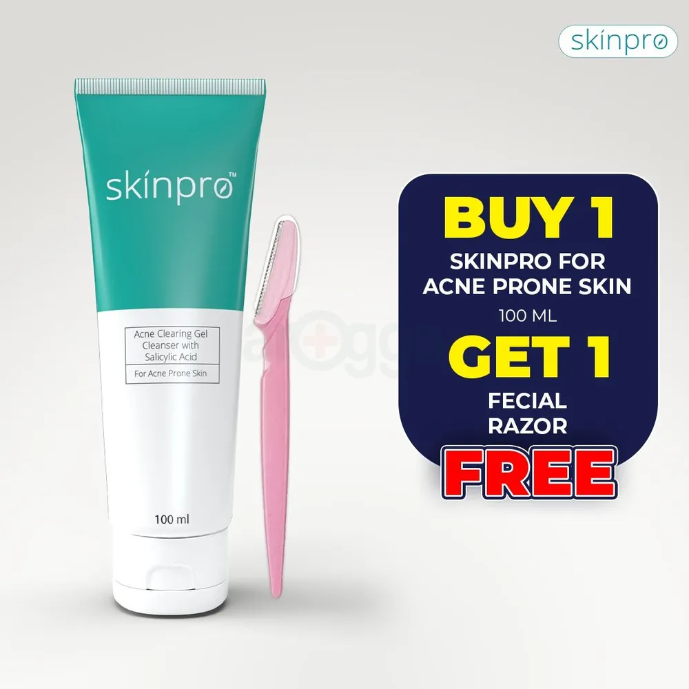 Buy 1 Skinpro Acne Cleansing Gel with Salicylic Acid for Acne Prone Skin 100ml and Get 1 Fecial Razor Free  