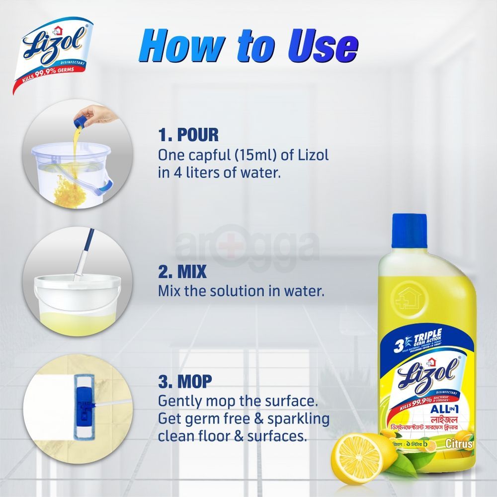 Lizol Citrus Disinfectant Surface Cleaner 1 L  