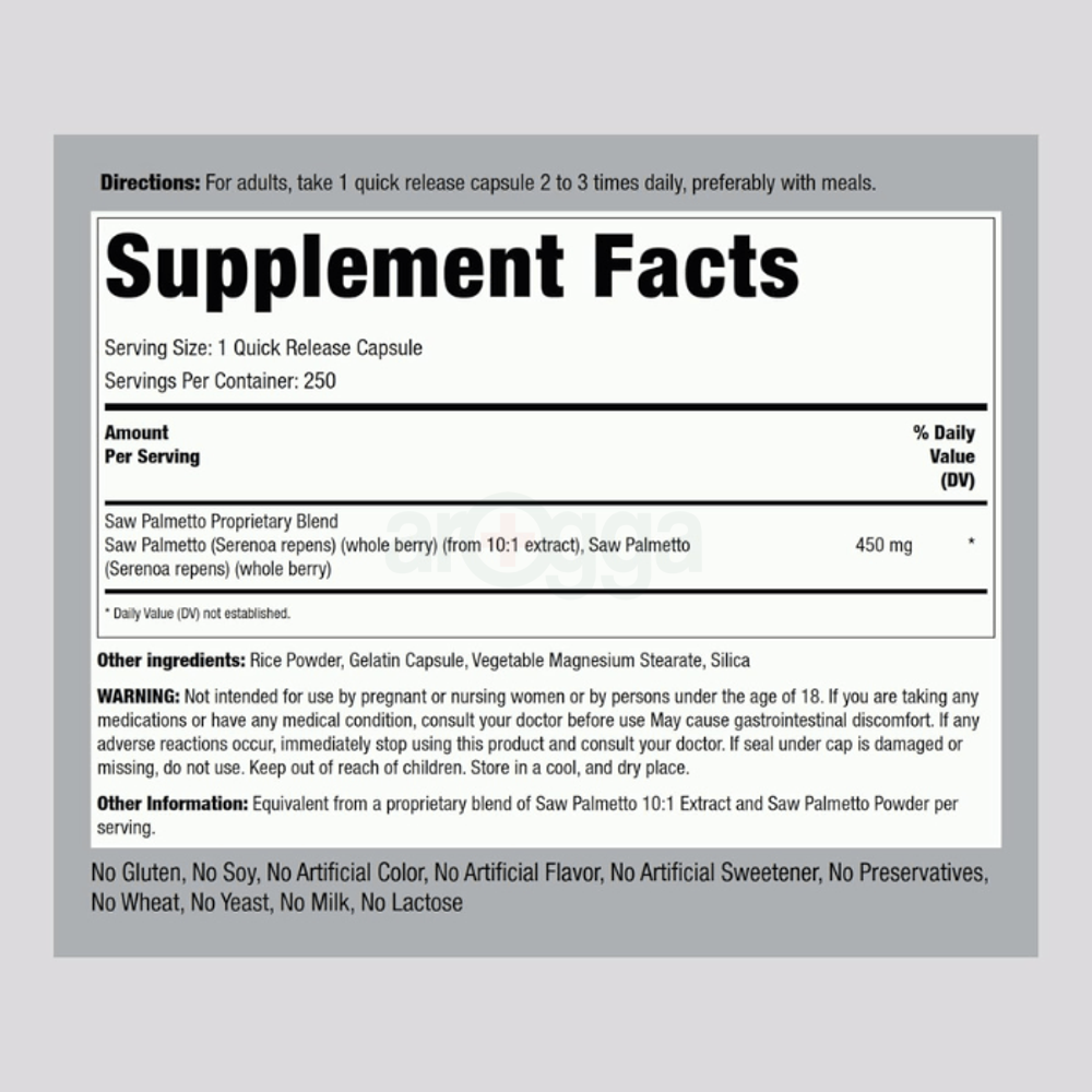 Piping Rock Saw Palmetto 450mg | 250 Capsules  