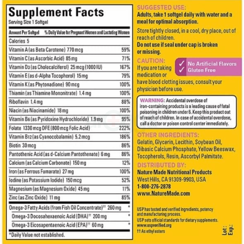 Nature Made Prenatal + Dha 200 mg Dietary Supplement (Netcount 150 Soft Gels)  