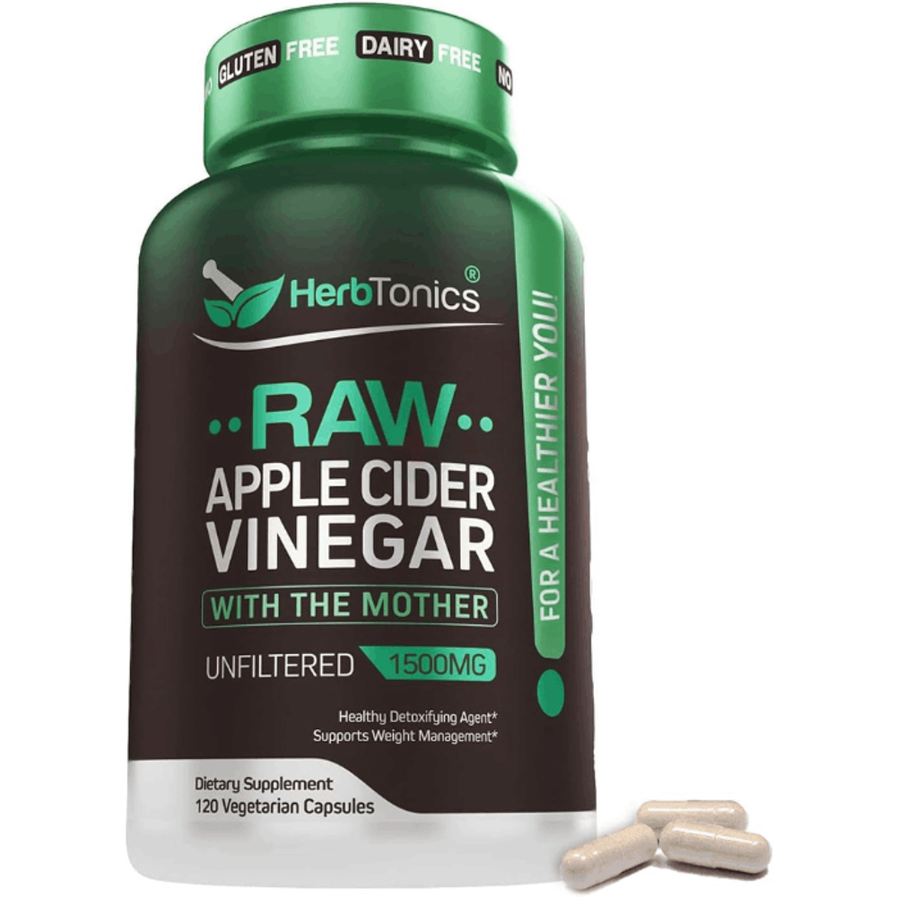 Herbtonics Raw Apple Cider Vinegar 120 Capsules, 1500mg Detox Support   