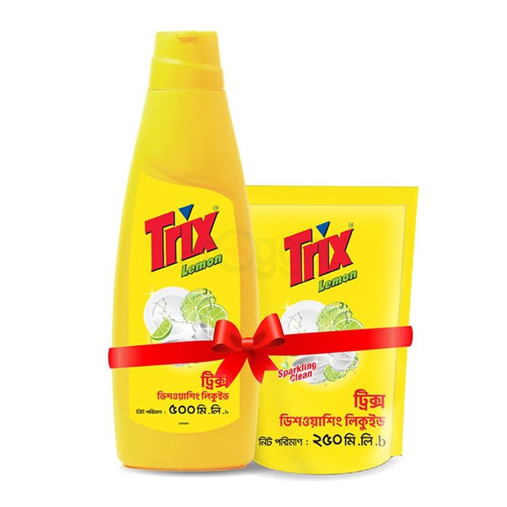 Trix Dishwashing Liquid Lemon Bottle 500ml + 250ml Poly Combo Pack  
