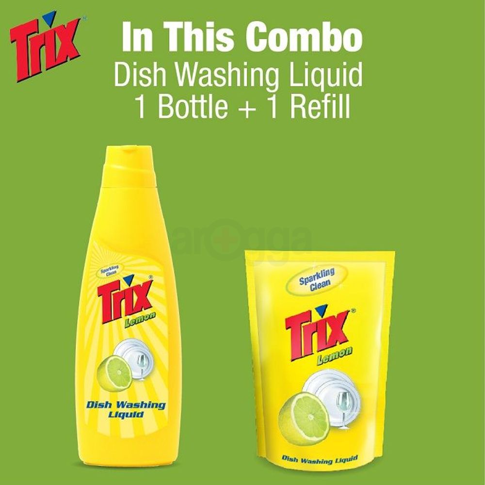 Trix Dishwashing Liquid Lemon Bottle 500ml + 250ml Poly Combo Pack  