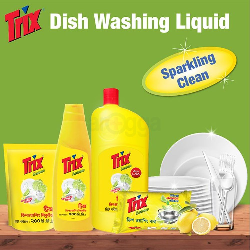 Trix Dishwashing Liquid Lemon Bottle 500ml + 250ml Poly Combo Pack  