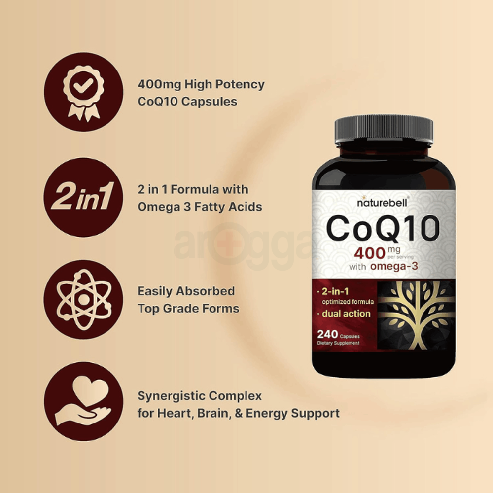 Naturebell CoQ10 400mg with Omega 3 Fatty Acids, 240 Capsules  