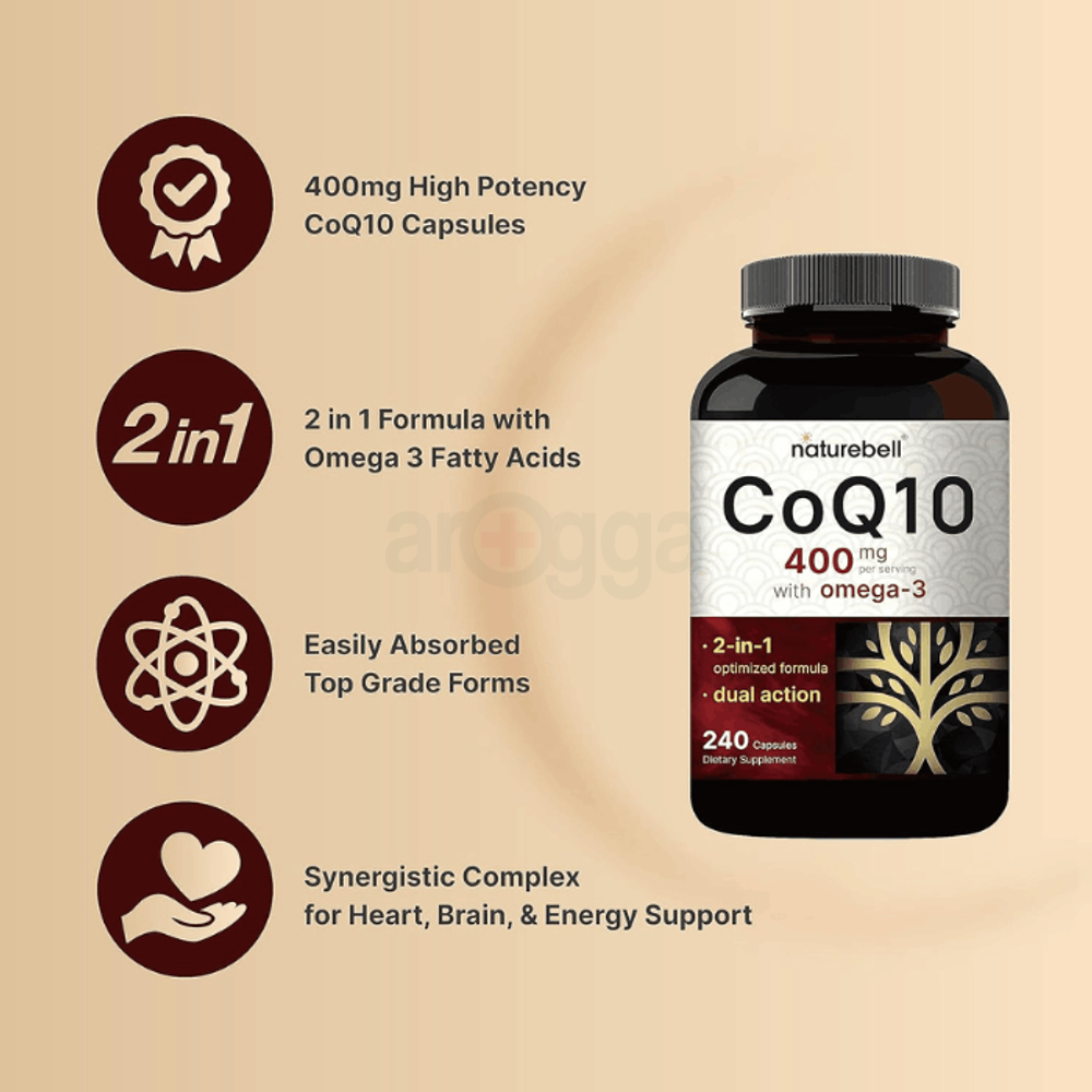 NatureBell CoQ10 400mg with Omega-3 Fatty Acids, 240 Capsules  