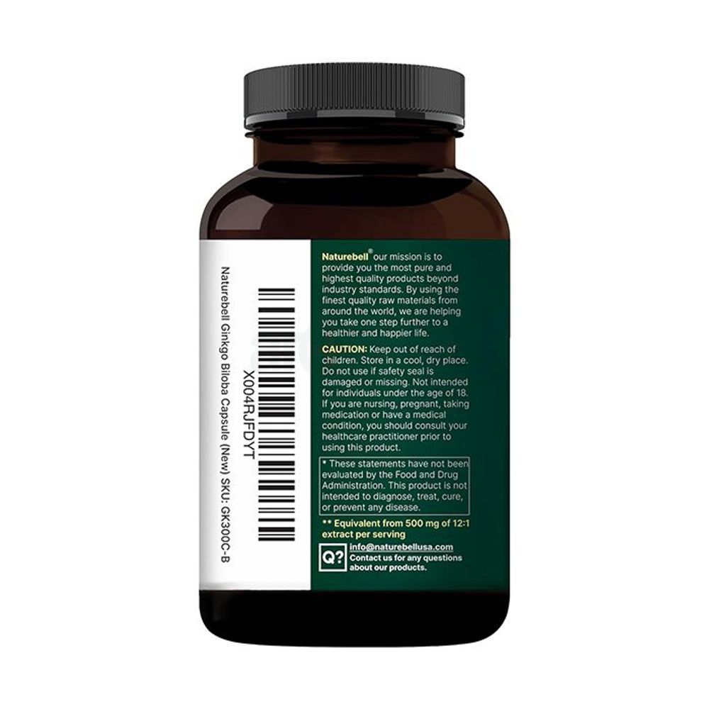 NatureBell Ginkgo Biloba 6,000mg with Panax Ginseng 500mg Per Serving 300 Capsules  