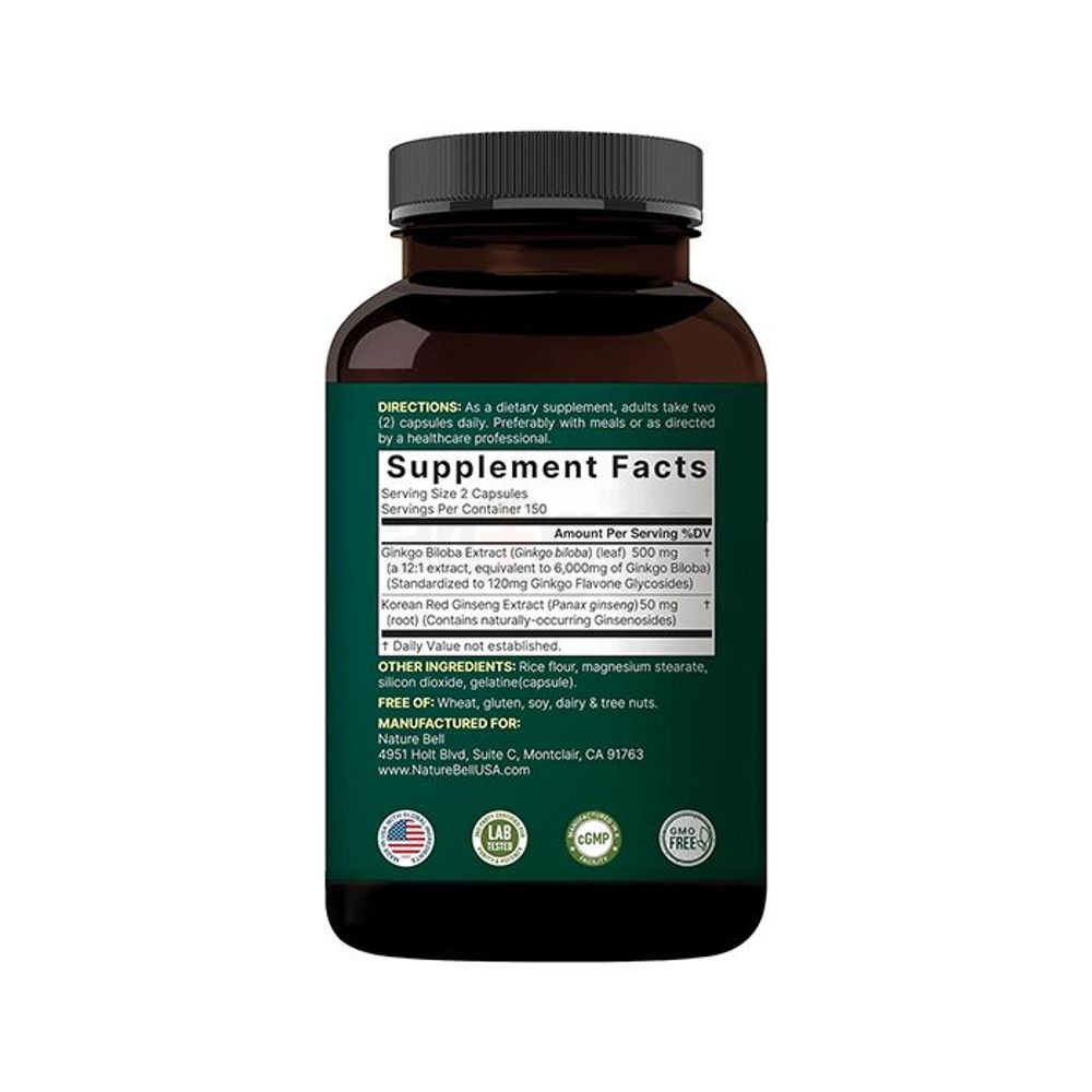 NatureBell Ginkgo Biloba 6,000mg with Panax Ginseng 500mg Per Serving 300 Capsules  