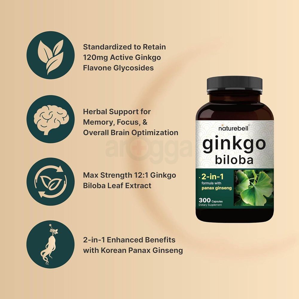 NatureBell Ginkgo Biloba 6,000mg with Panax Ginseng 500mg Per Serving 300 Capsules  