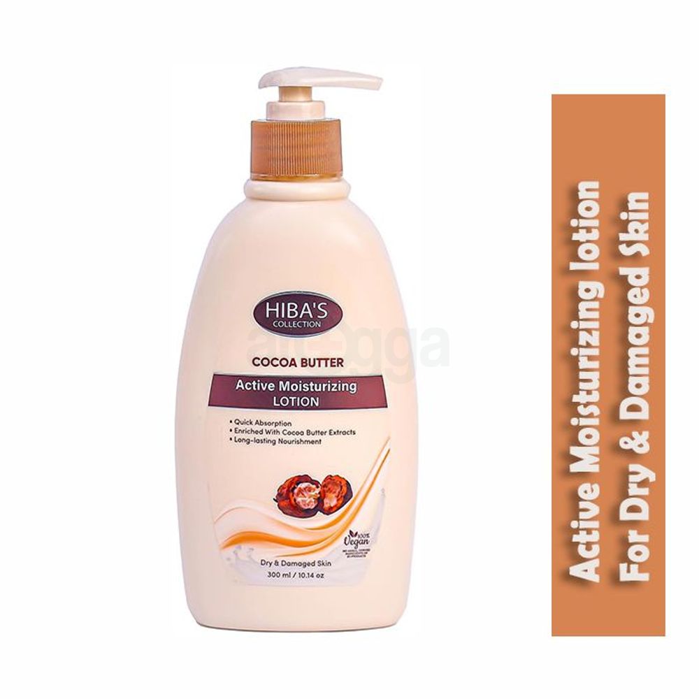 Hiba's Collection Cocoa Butter Active Moisturizing Lotion for Dry & Damaged Skin  