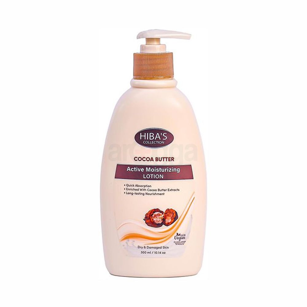 Hiba's Collection Cocoa Butter Active Moisturizing Lotion for Dry & Damaged Skin  
