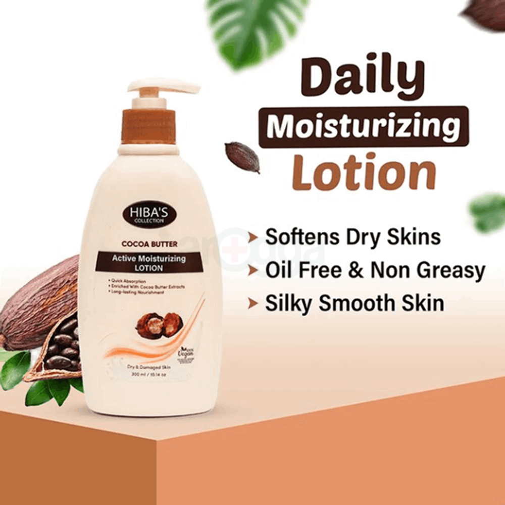 Hiba's Collection Cocoa Butter Active Moisturizing Lotion for Dry & Damaged Skin  