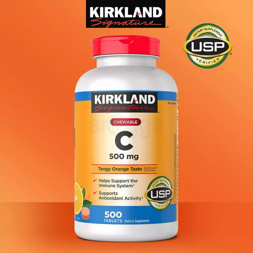 Kirkland Vitamin C (500 mg) Tangy Orange, Chewable 500 Tablets  