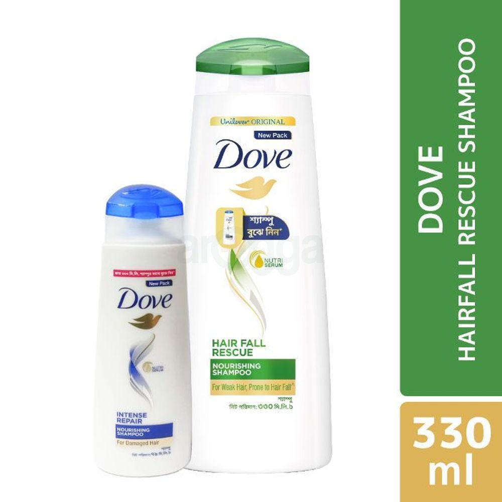 Dove Shampoo Hairfall Rescue 330ml with Free Dove Intense Repair Shampoo 79ml   