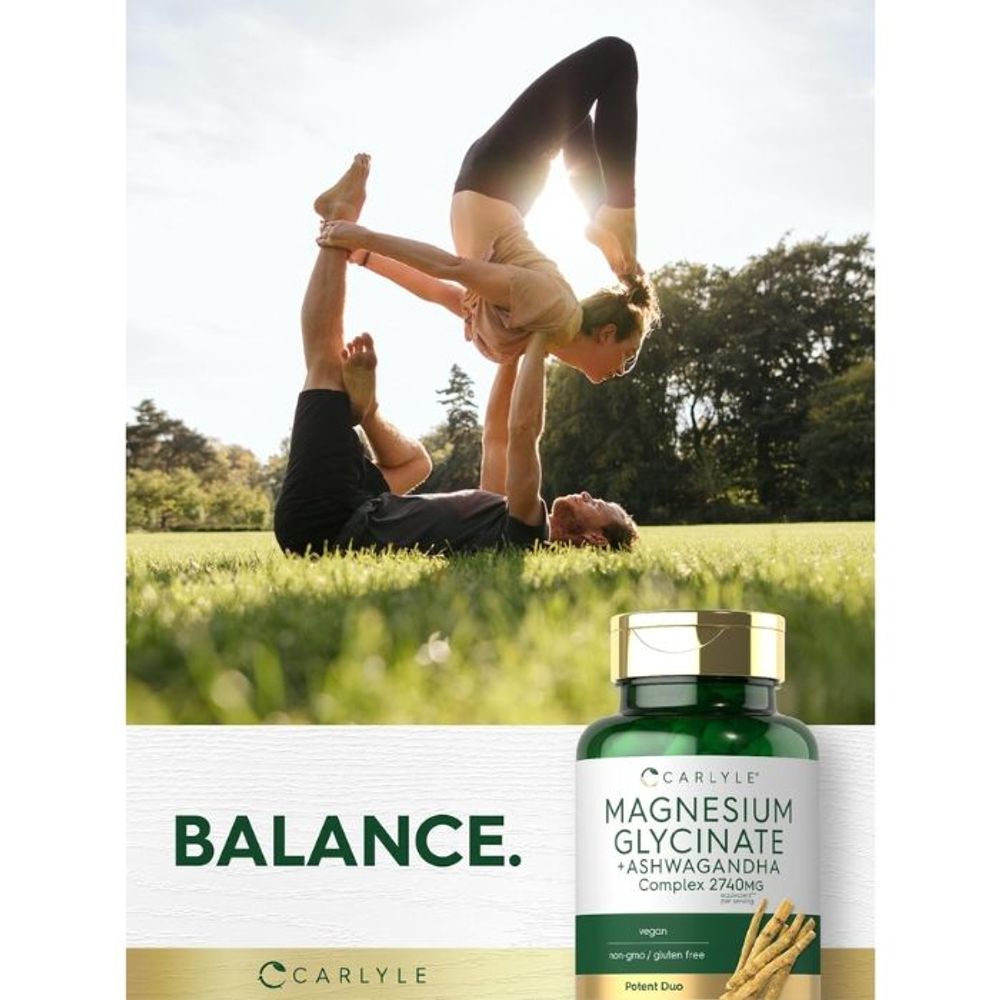 Carlyle Magnesium Glycinate with Ashwagandha 2740mg Complex 120 Capsules  