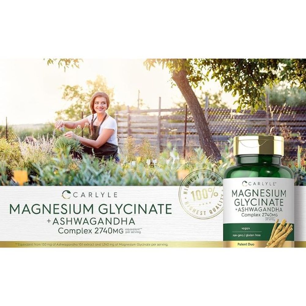 Carlyle Magnesium Glycinate with Ashwagandha 2740mg Complex 120 Capsules  