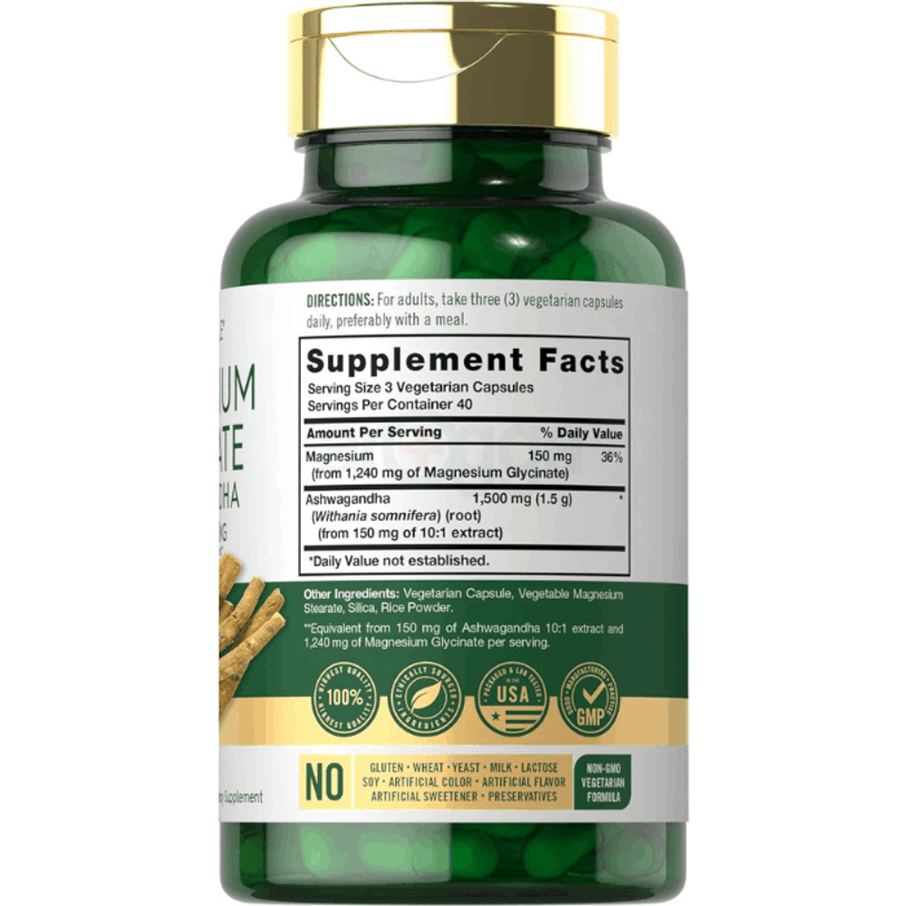 Carlyle Magnesium Glycinate with Ashwagandha 2,740mg Complex 120 Vegetarian Capsules  