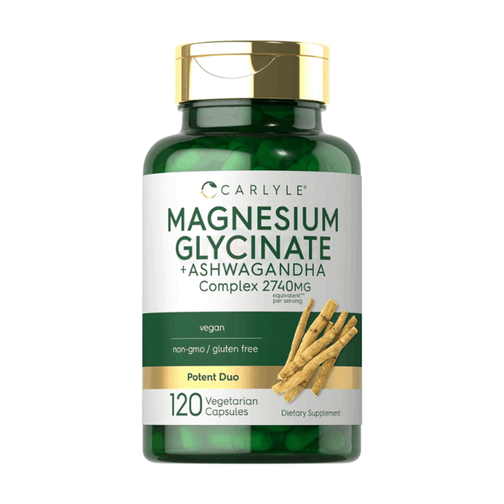 Carlyle Magnesium Glycinate with Ashwagandha 2,740mg Complex 120 Vegetarian Capsules  