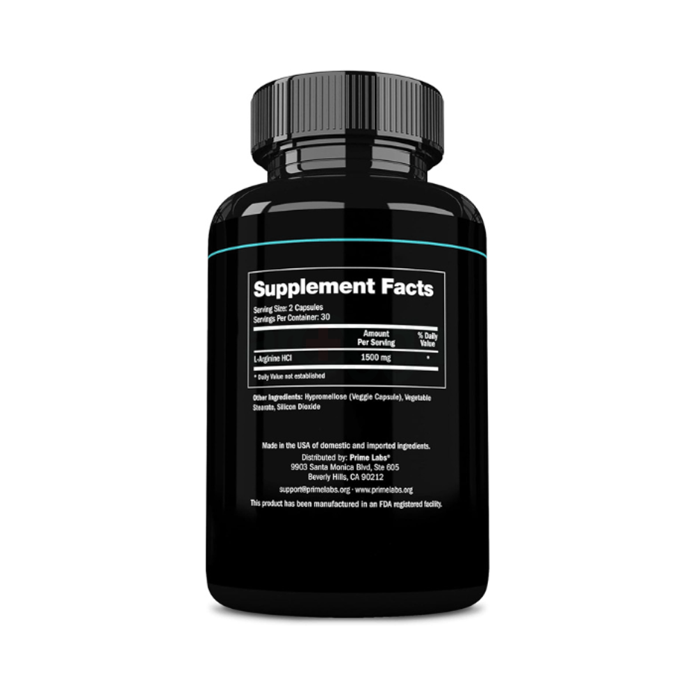 Prime Labs L Arginine Nitric Oxide with L-Arginine 1500mg 60 Capsules  