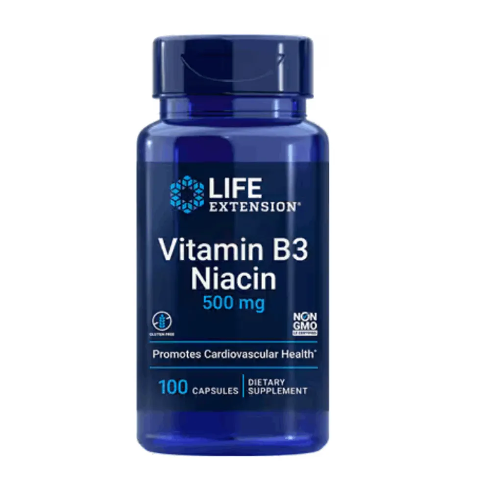 Life Extension Vitamin B3 Niacin 500 mg, 100 capsules  