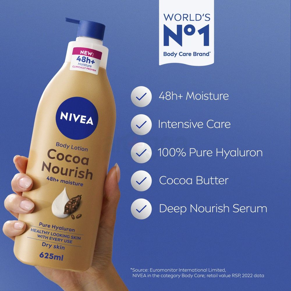Nivea Cocoa Nourish Body Lotion 48h+ Moisture for Dry Skin 625ml  