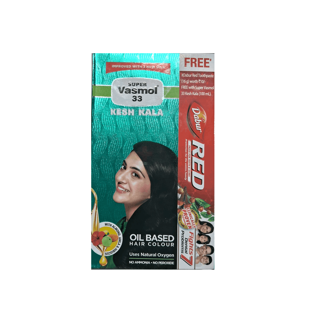 Super Vasmol 33 Kesh Kala Oil Based Hair Color (Dabur Red Toothpaste 16g Free)  