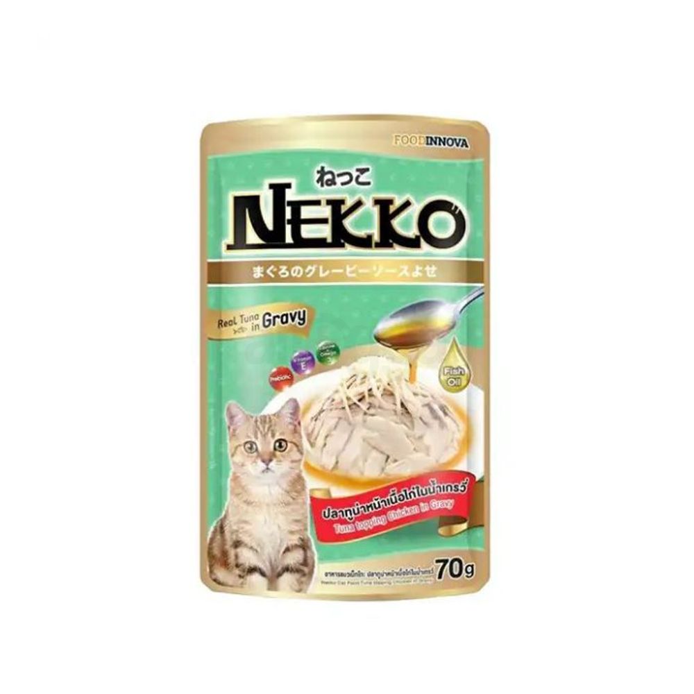 Nekko Adult Pouch Tuna topping chicken in Grevey 70 gm  