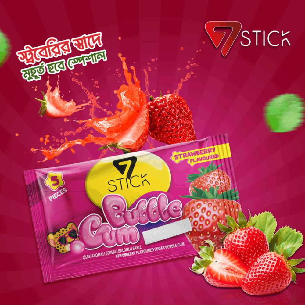 Stick Bubble Gum Strawberry Flavoured 8.5gm  