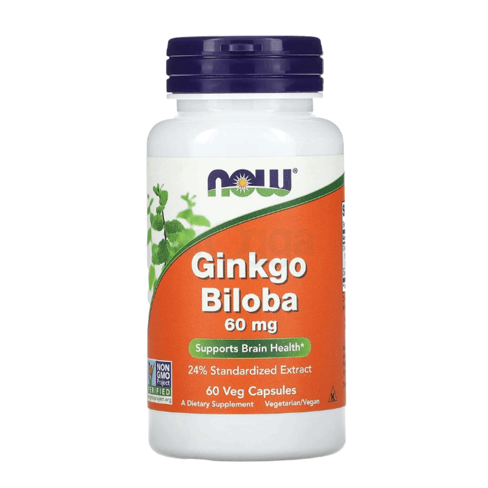 NOW Foods Ginkgo Biloba 60mg 24% Extract, 60 Capsules  