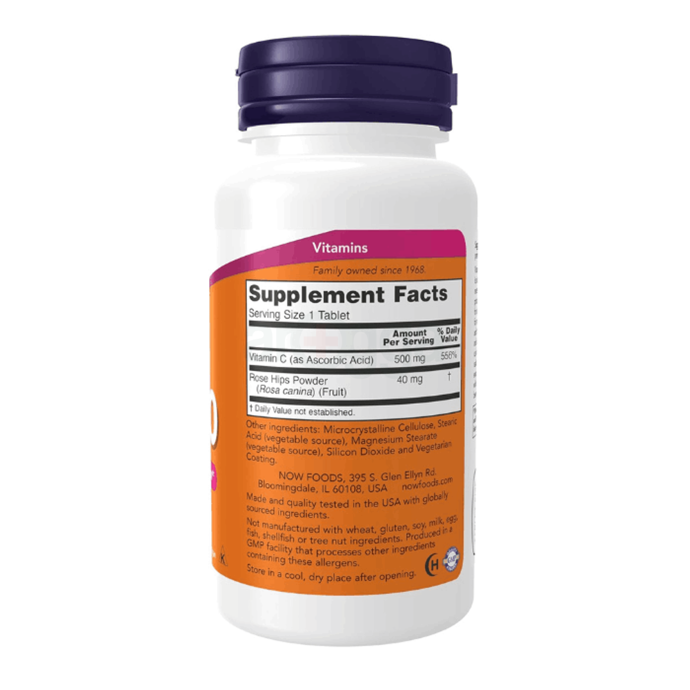 NOW Foods Supplements, Vitamin C-500 with Rose Hips, 100 Tablets  