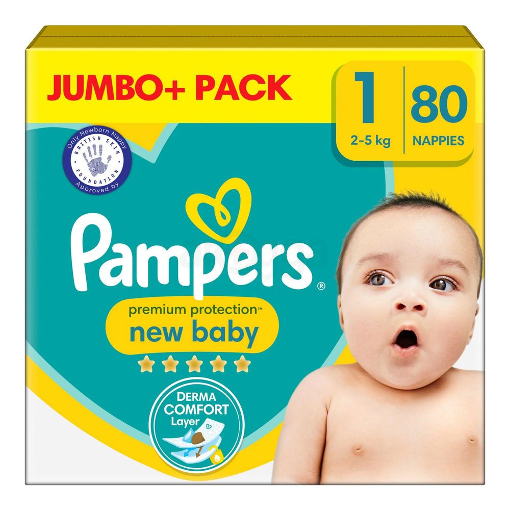 Pampers New Baby Size 1 Nappy Pants  Jumbo+ Pack - 80's Pack (2kg - 5kg)  