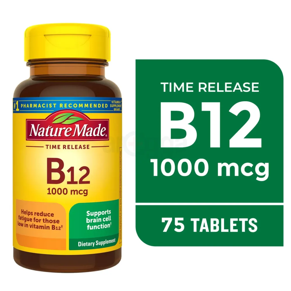 Nature Made Vitamin B12 1000 mcg Time Release Tablets, Dietary Supplement, 75 Count  