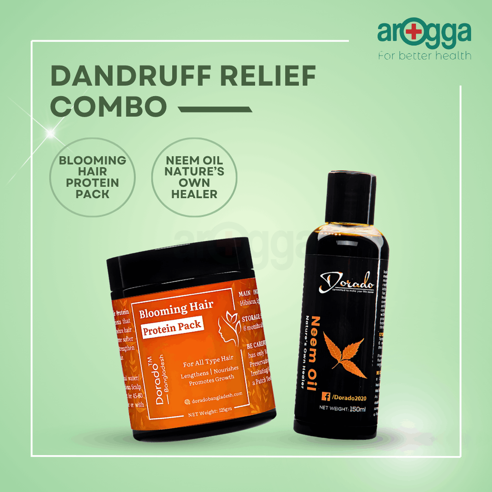 Dorado Dandruff Relief Combo - Neem Oil Nature’s own healer 150ml and Blooming Hair Protein Pack 125gm  