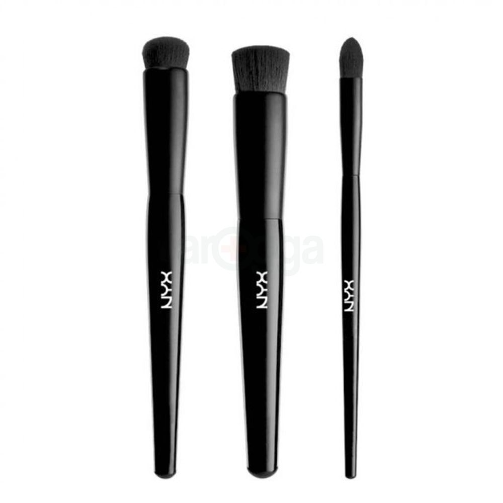 NYX Professional Makeup Ready Contour Brush Set 3 Pcs (Highlighter Brush + Contour Brush + Blending Brush)  