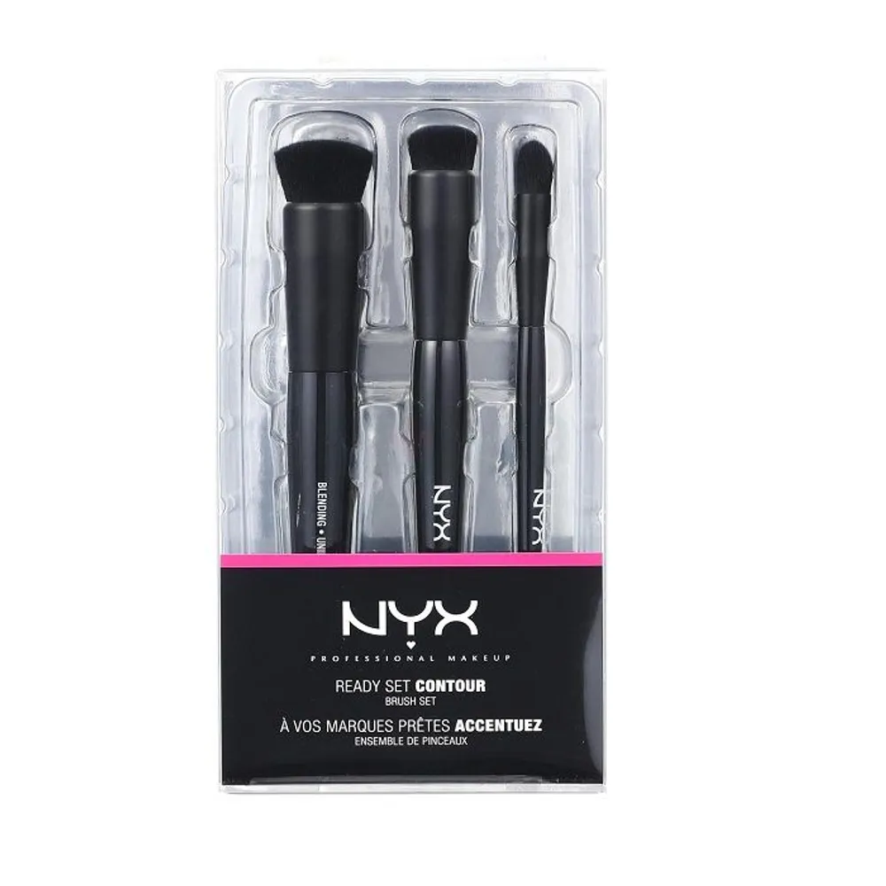 NYX Professional Makeup Ready Contour Brush Set 3 Pcs (Highlighter Brush + Contour Brush + Blending Brush)  