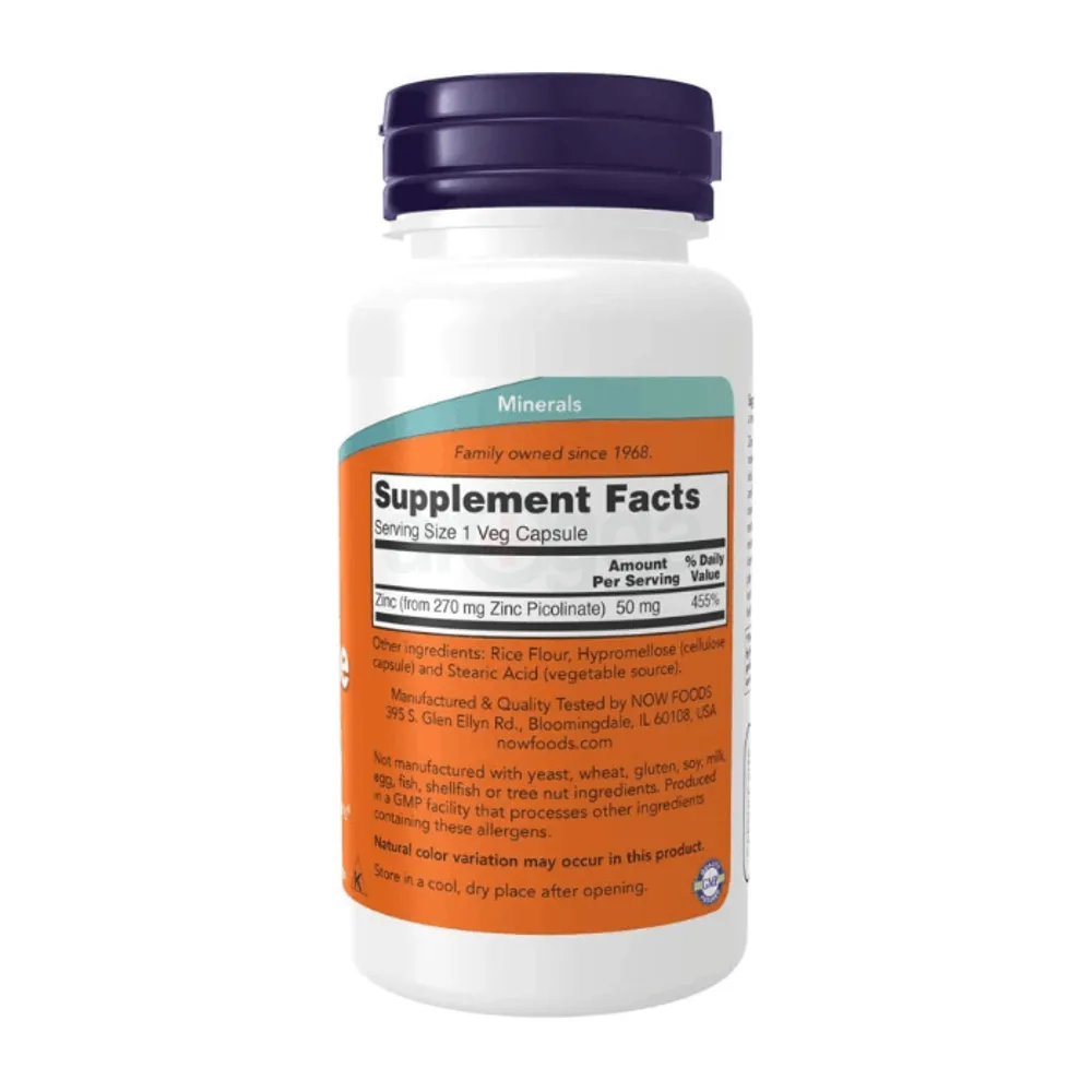 NOW Foods Supplements, Zinc Picolinate 50 mg 120 Capsules  