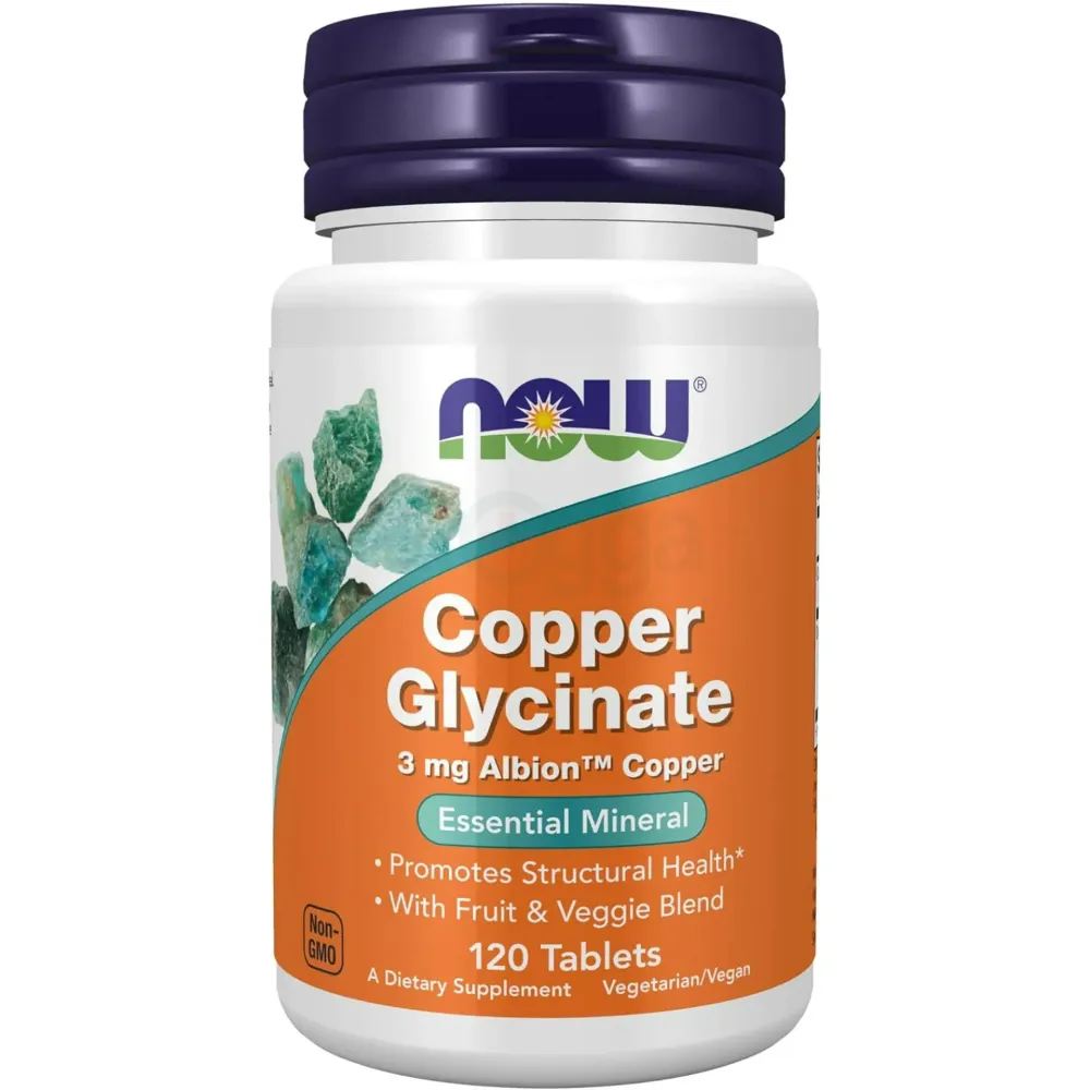 NOW Supplements, Copper Glycinate with 3mg Albion Copper, 120 Tablets, Light Gray, Tan  