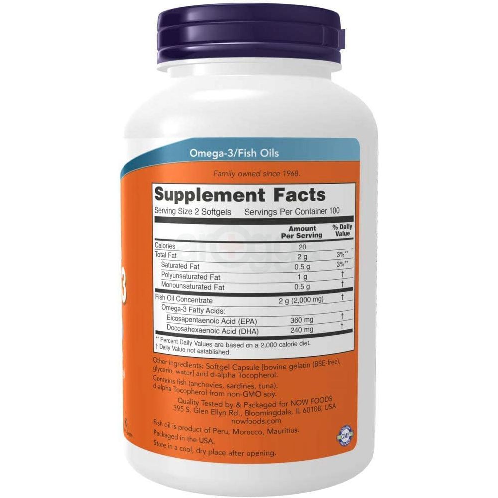 NOW Foods Supplements, Omega-3 180 EPA / 120 DHA, Molecularly Distilled, Cardiovascular Support*, 200 Softgels  