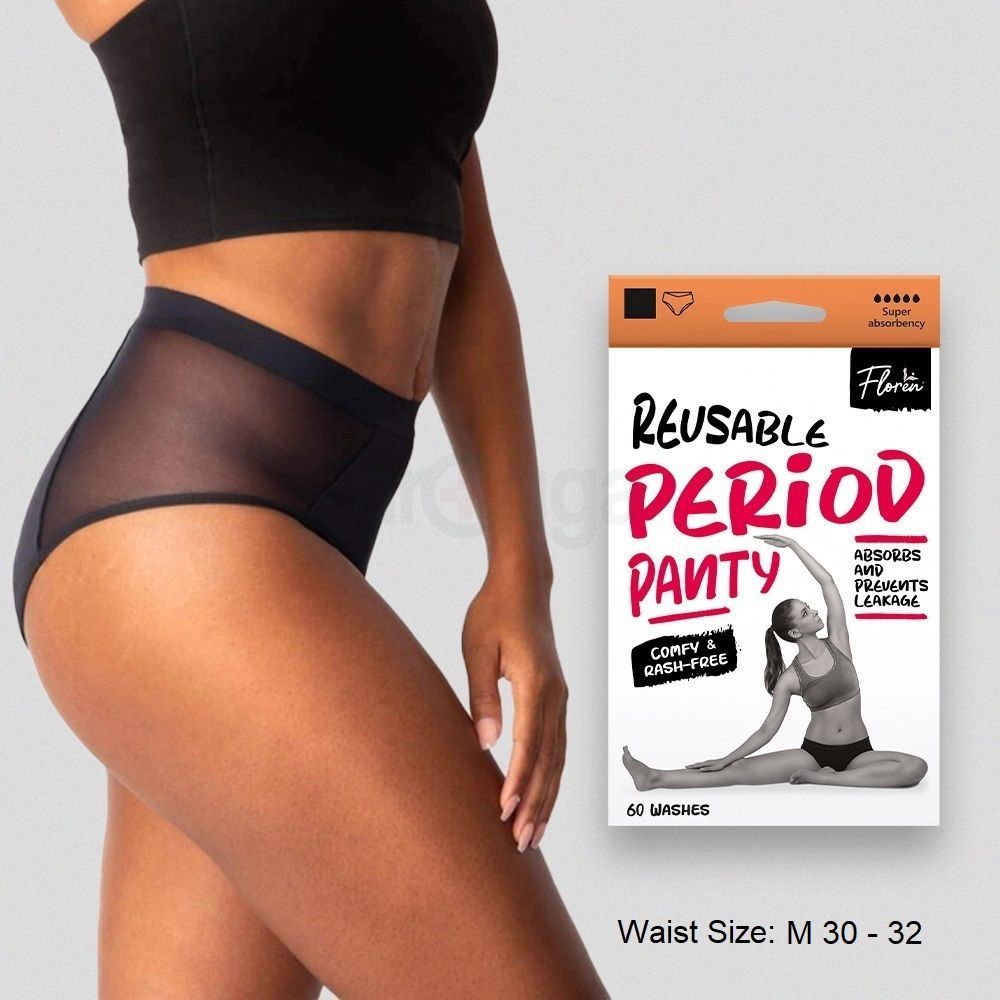 Floren Reusable Leakproof Period Panty Black - (M Size 29.1-31.1)  