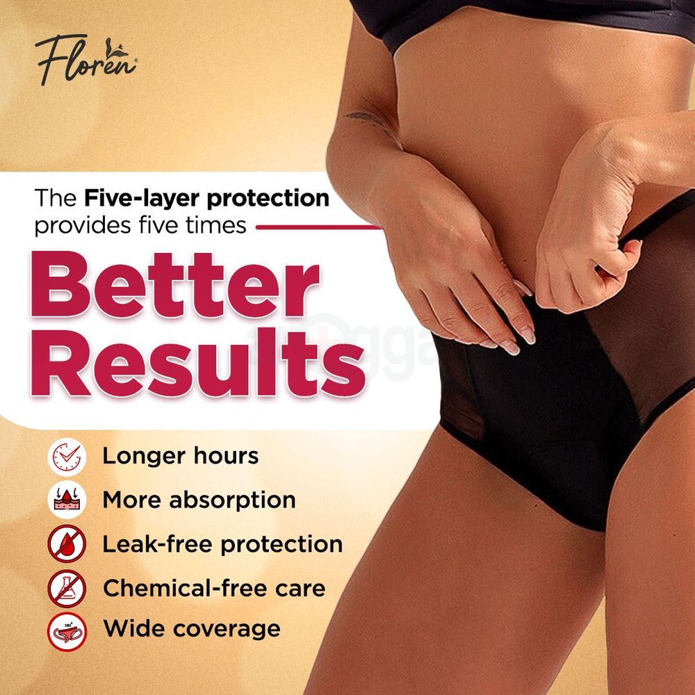 Floren Reusable Leakproof Period Panty Black - (M Size 29.1-31.1)  