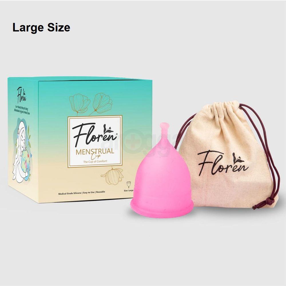 Floren Menstrual Cup Reusable For Women With Pouch Hygiene During Period (Large Size)   