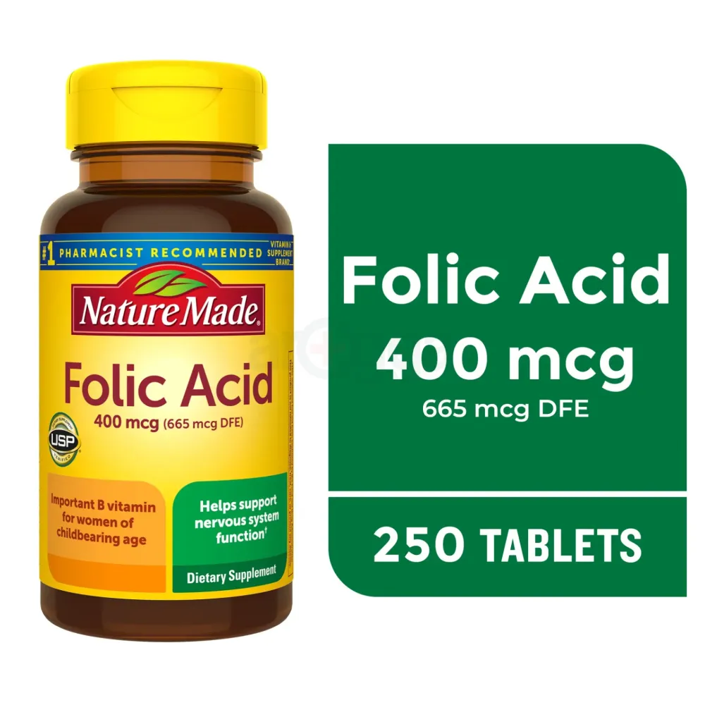 Nature Made Folic Acid 400 mcg (665 mcg DFE) Tablets, Dietary Supplement, 250 Count  