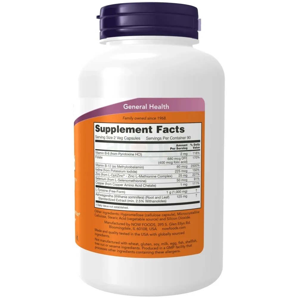 NOW Supplements, Thyroid Energy™, Iodine and Tyrosine plus Selenium, Zinc and Copper, Thyroid Support*, 180 Veg Capsules  