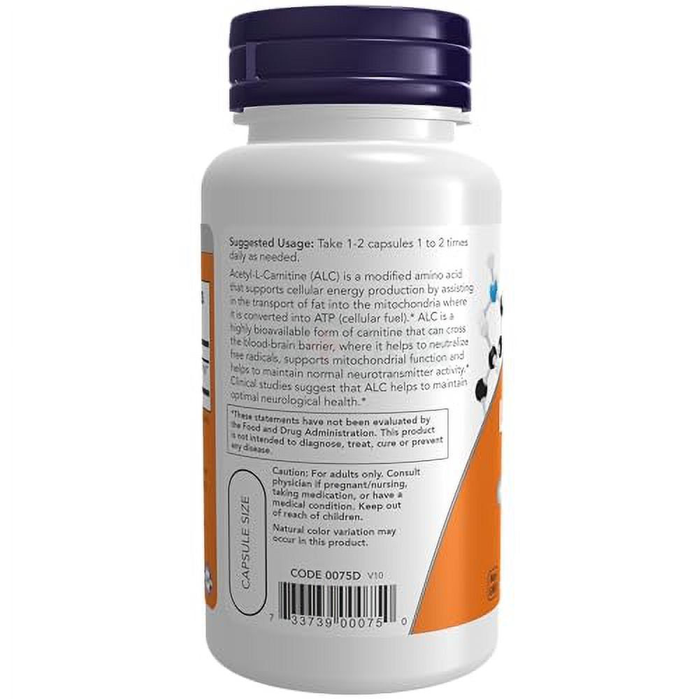 NOW Supplements, Acetyl-L Carnitine 500 mg, Amino Acid, Brain And Nerve Cell Function*, 50 Veg Capsules  