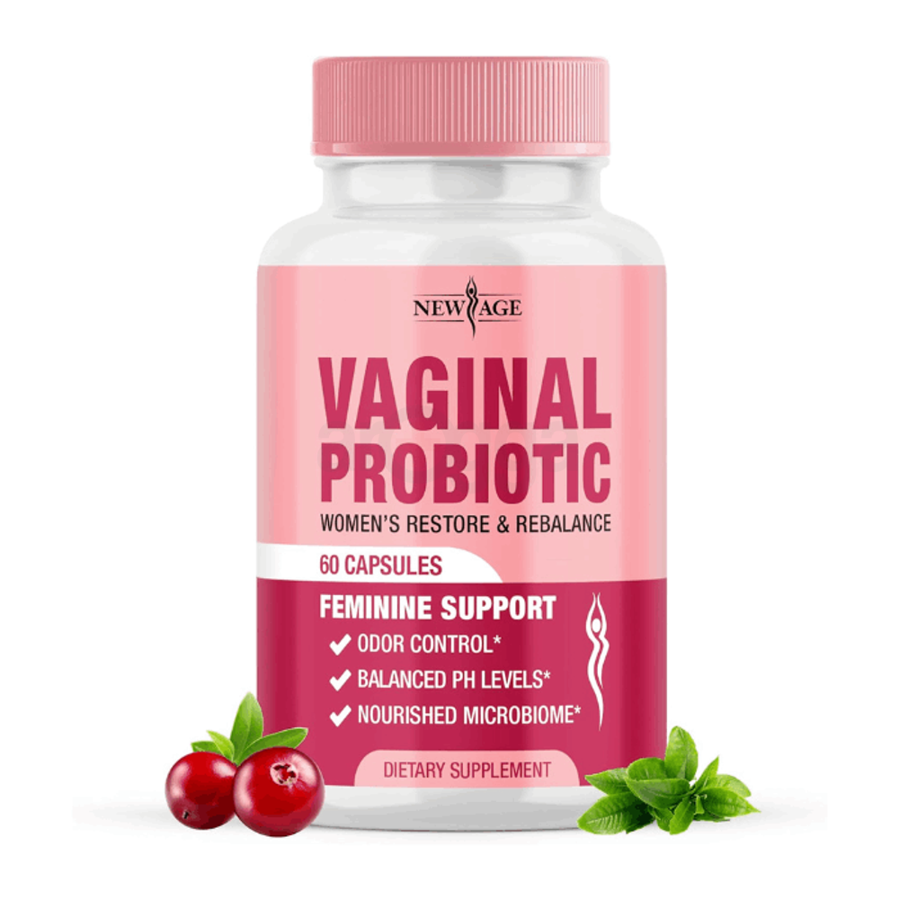 NEW AGE Vaginal Probiotics for Women with Prebiotics, Cranberry Extract, and a Lactobacillus Probiotic Blend, Supports Healthy pH Balance, Odor Control, Vaginal Flora - 60 Capsules  