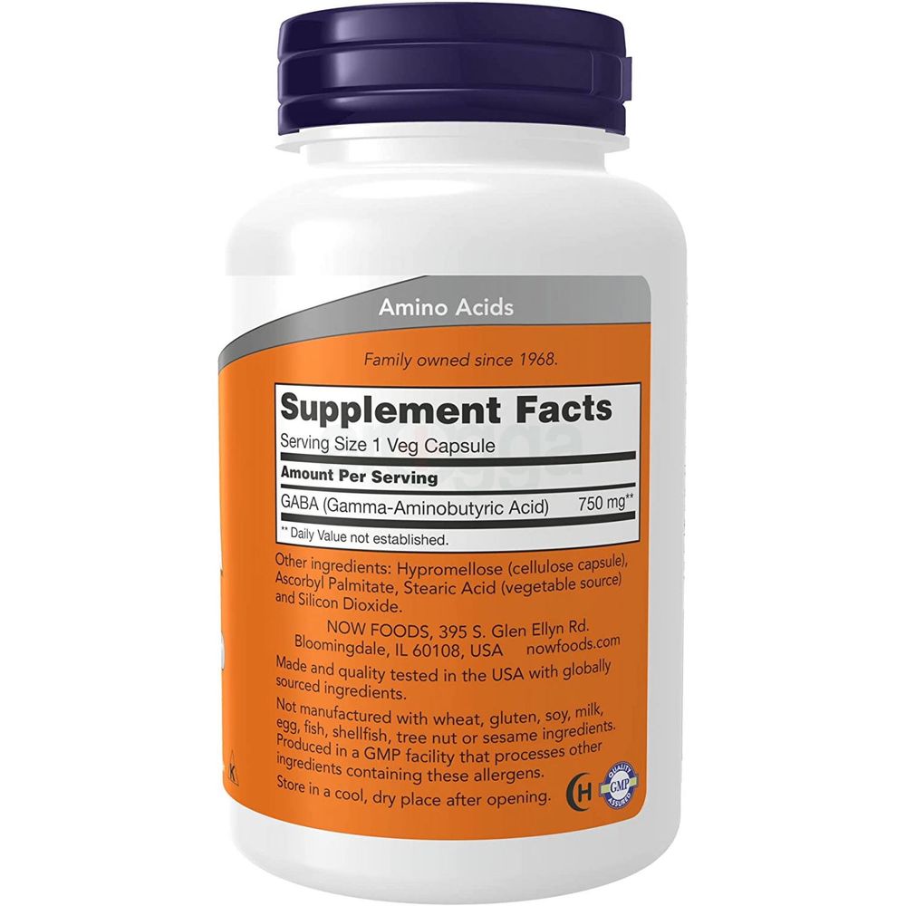 NOW Supplements, GABA (Gamma-Aminobutyric Acid) 750mg, Neurotransmitter Support*, 100 Veg Capsules  