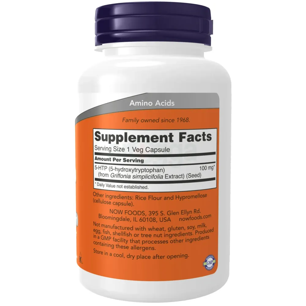 NOW Supplements, 5-HTP (5-hydroxytryptophan) 100 mg, Neurotransmitter Support*, 120 Veg Capsules  