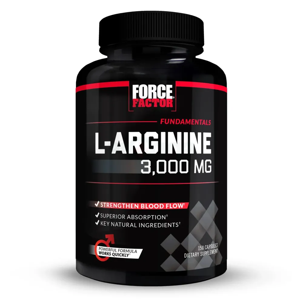 Force Factor L-Arginine Nitric Oxide Supplement with BioPerine to Help Build Muscle and Support Stronger Blood Flow, Circulation, L-Arginine 3000mg, 3g, 150 Capsules  