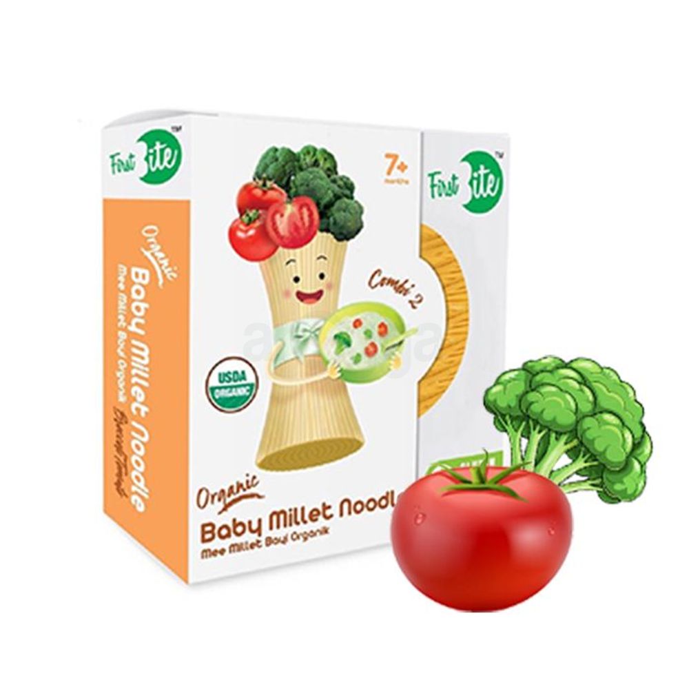 First Bite Organic baby Millet Noodle Combi 2 Broccoli & Tomato Flavoured for 7+ Months  