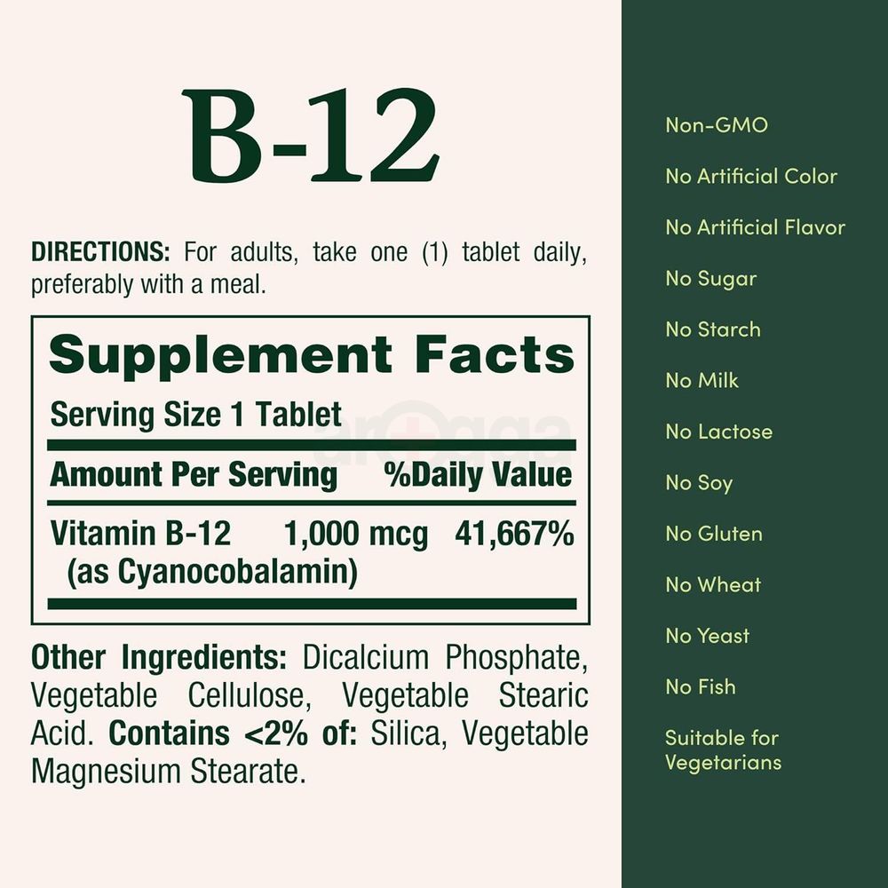 Nature's Bounty Vitamin B12 1000mcg, Supports Energy Metabolism and Nervous System Health, Vitamin Supplement, 100 Tablets  